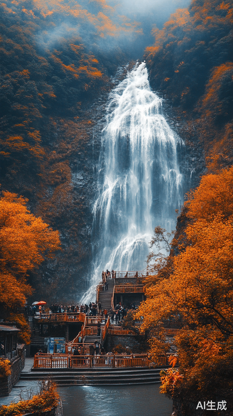 美丽的瀑布与如画的美景吸引游客赞叹