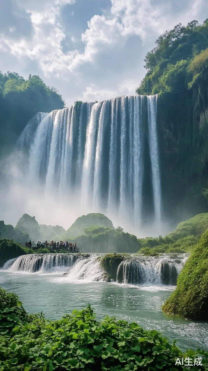 美丽的瀑布与如画的美景吸引游客赞叹