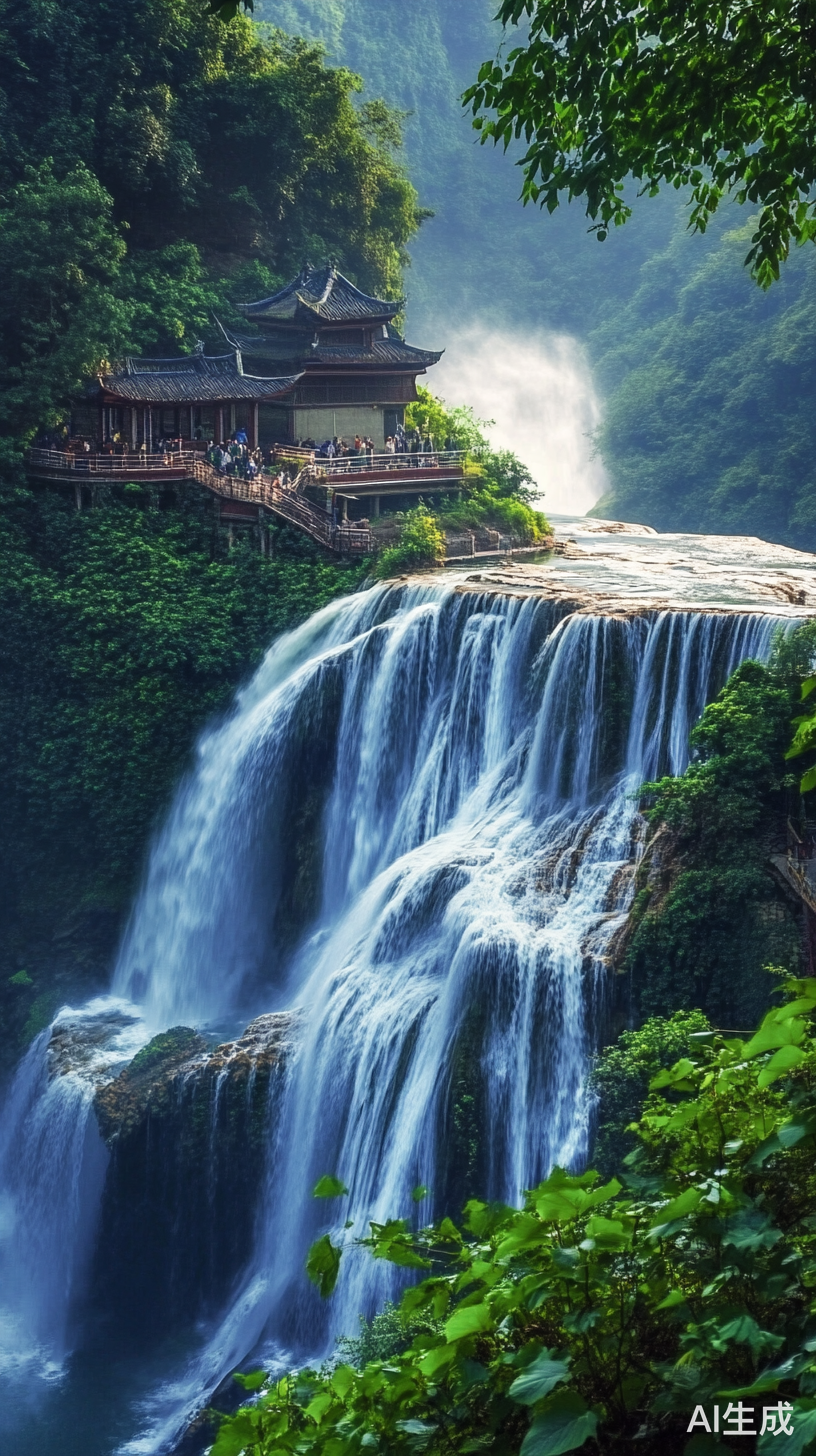 美丽的瀑布与如画的美景吸引游客赞叹