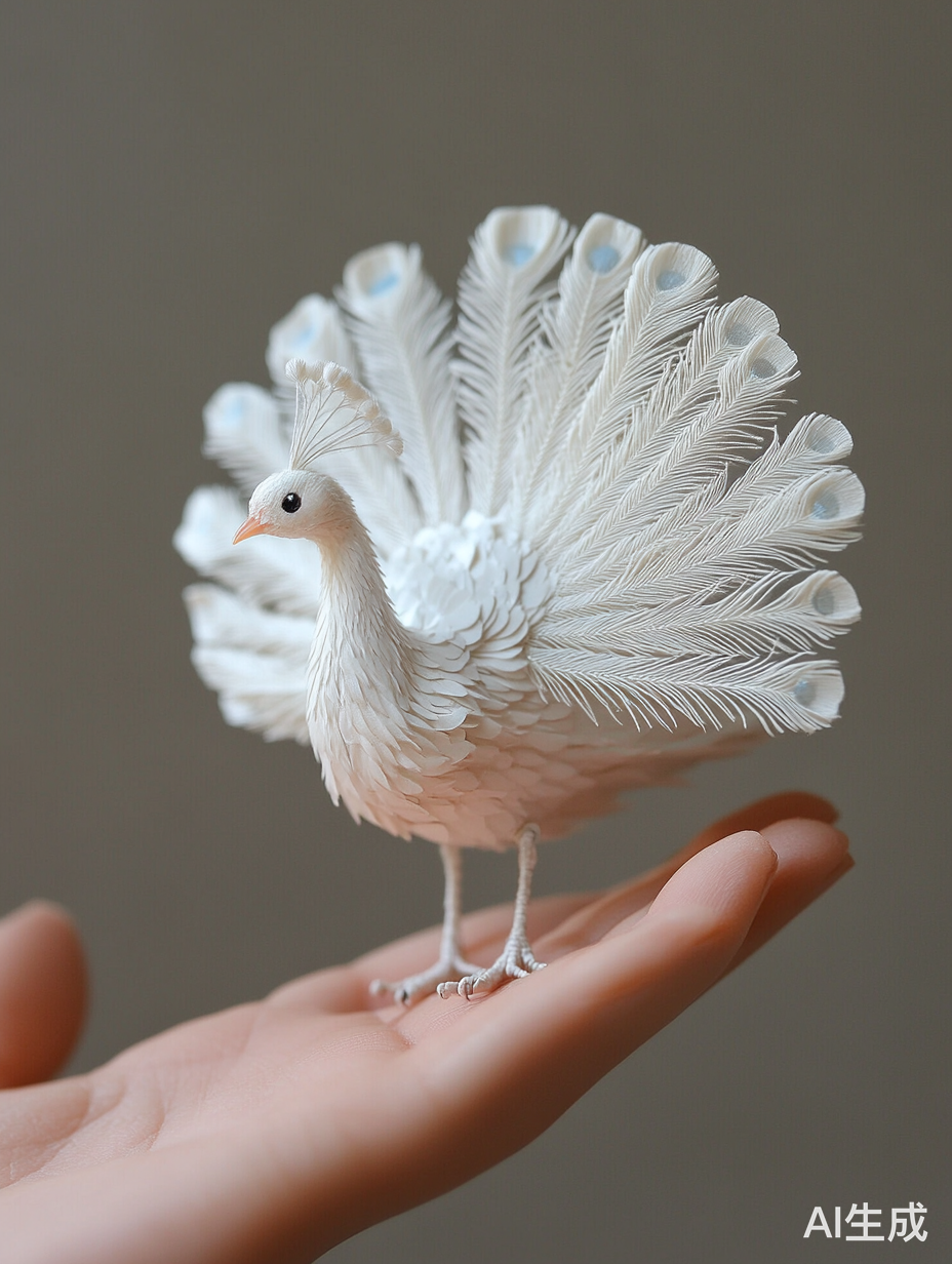 白色迷你孔雀站在手上的可爱瞬间