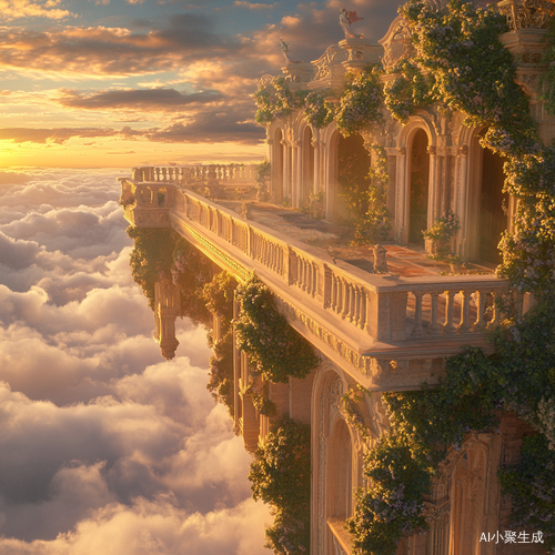 虚幻云中仙女与古代神话天宫的美丽画卷