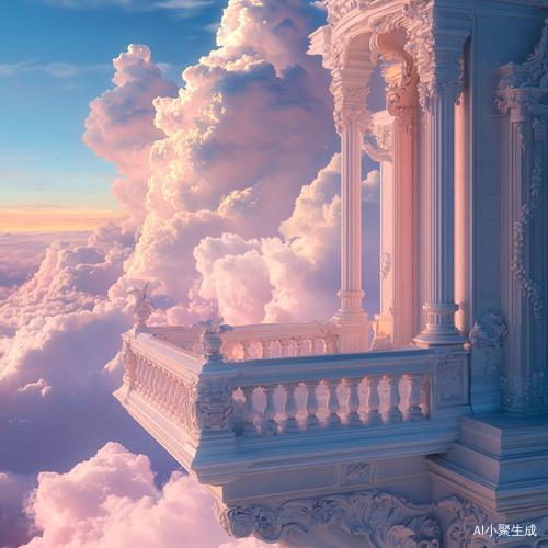 虚幻云中仙女与古代神话天宫的美丽画卷