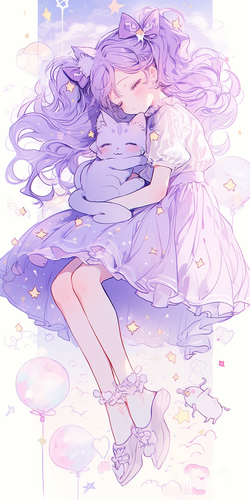 女孩双马尾紫色头发的梦幻卡通世界