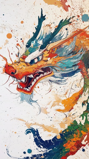 MJ 龙头Chinese dragon painted by Wu Guanzhong, very cute Chinese dragon, Head close-up,n, abstract simple lines, illustration, Picasso, Multi-color, advanced color matching, white background, 18k #midjourney  