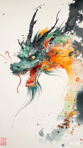 Wu Guanzhong Cute Chinese Dragon Illustration in Abstract Style