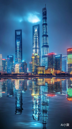 Shanghai Lujiazui Night View with Translucent Skyscrapers