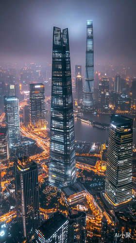 Shanghai Lujiazui Night View with Translucent Skyscrapers