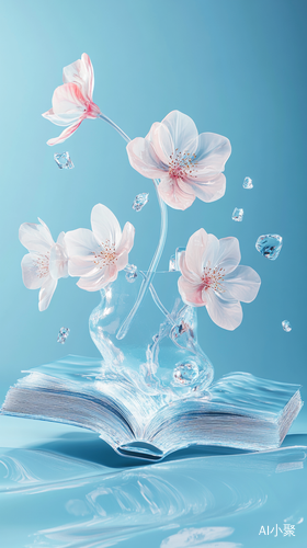 Crystal Book with Floating Flower on Tiffany Blue Background