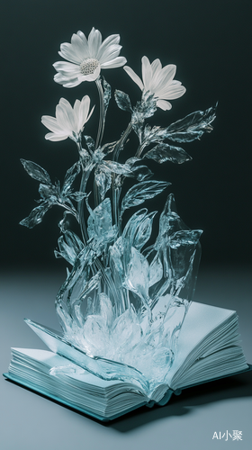 Crystal Book with Floating Flower on Tiffany Blue Background