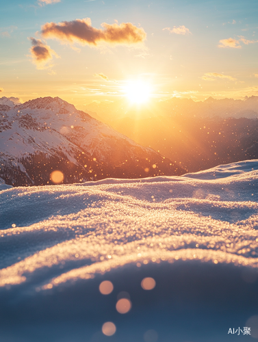 美丽雪山之巅夕阳光辉高清摄影风景