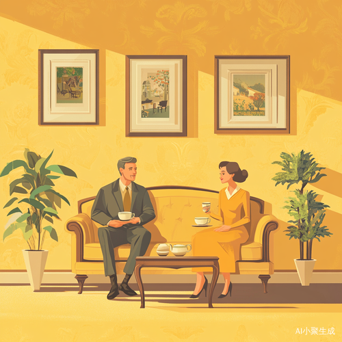 豪宅中的和谐美好瞬间插画