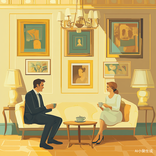 豪宅中的和谐美好瞬间插画
