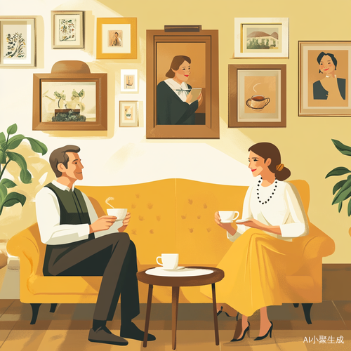 豪宅中的和谐美好瞬间插画