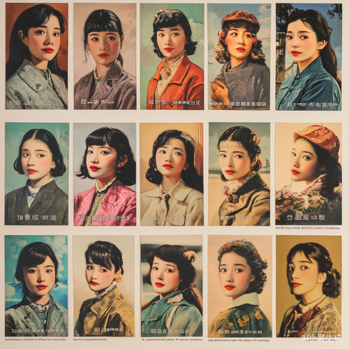 亚洲女性微信头像展示旧上海民国风格艺术插图