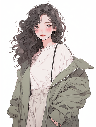 清新插画女孩购物场景超清细节