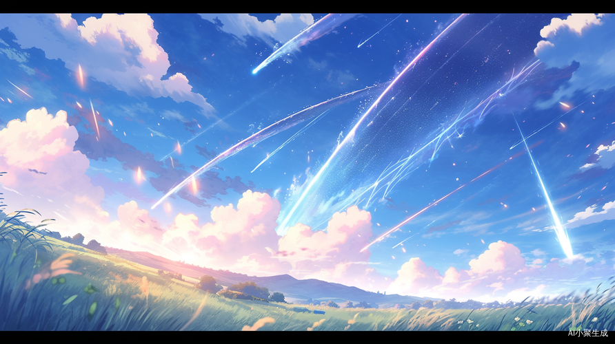 草原上落下的流星与晴朗天空