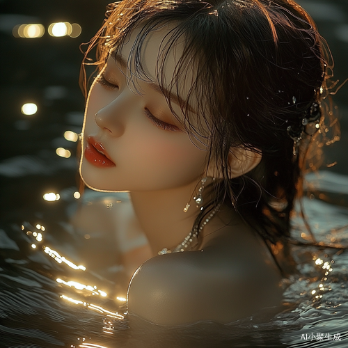 湖畔古风美人轻柔光线下的诗情画意