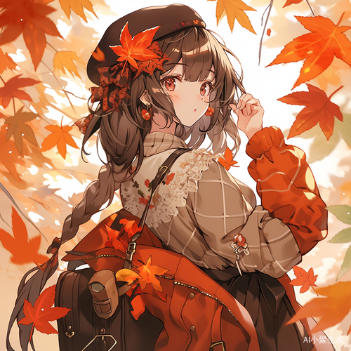 秋日浅色系服装设计枫叶纸张与桃心元素