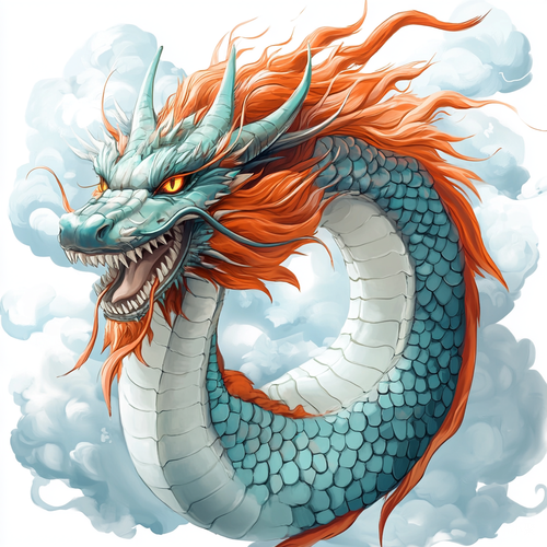 Anime Dragon Illustration in Turquoise and Orange Symbolizing Power