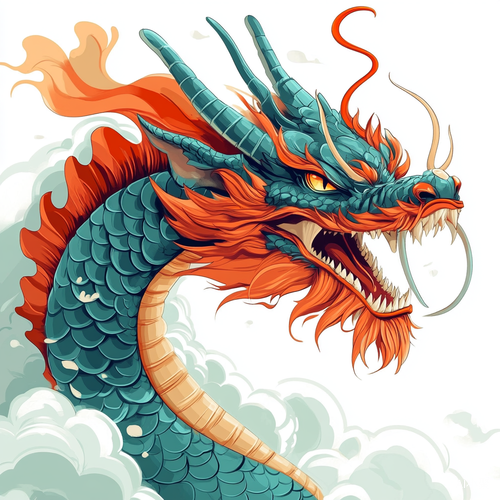 Anime Dragon Illustration in Turquoise and Orange Symbolizing Power