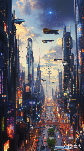 未来现代化城市科技感绿色生态与繁华景象