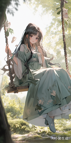 清新淡雅秋千森林古风少女