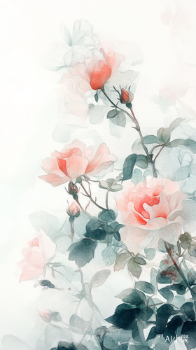 Ethereal Ink Painting of Delicate Roses in a Dreamy Atmosphere