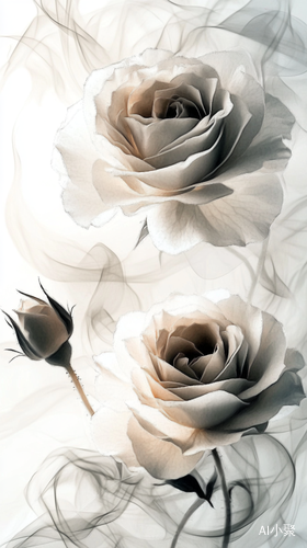 Ethereal Ink Painting of Delicate Roses in a Dreamy Atmosphere