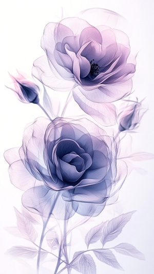 Ink painting, ethereal roses, light background, delicate brushstrokes, translucent petals, soft edges, dreamy atmosphere, delicate lines and curves, elegant style, light reflections on the flowers ar 9:16 v 6.1