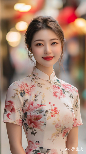 美丽丰满中国女子街头微笑连衣裙专业摄影