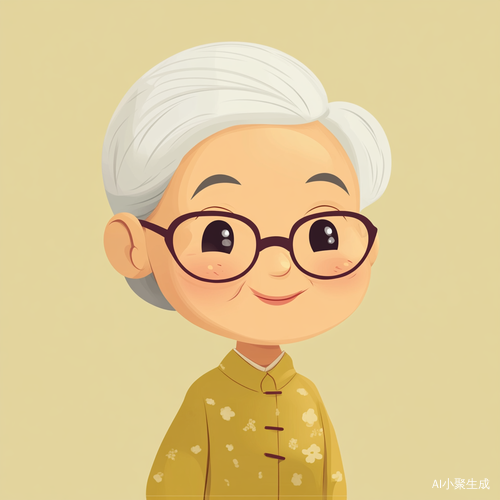 动漫插画中的中国白发老奶奶与简约背景