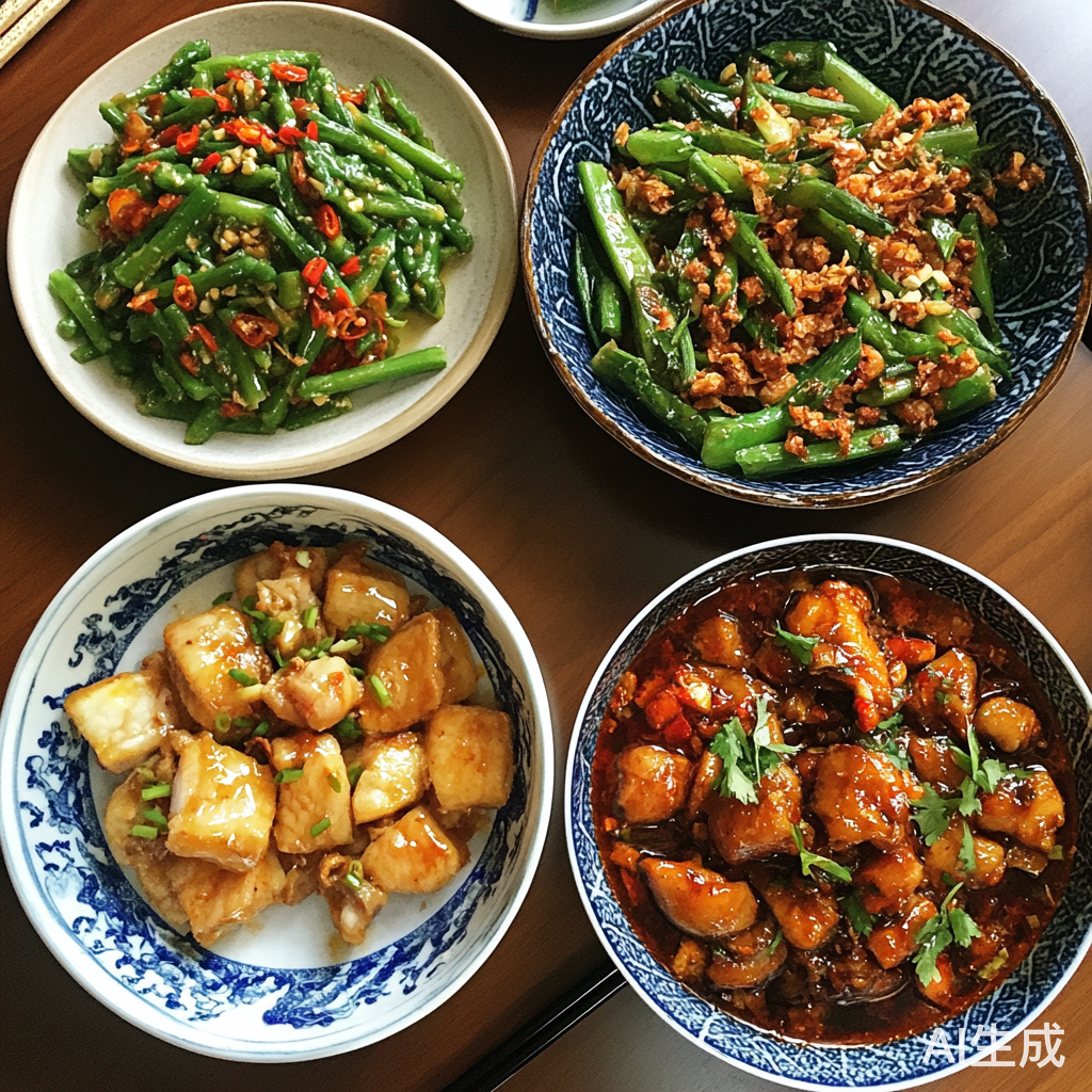 酸菜鱼与毛血旺辣子鸡炒青菜的美味组合