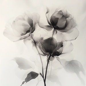 Ethereal Roses in Ink Painting with Delicate Brushstrokes