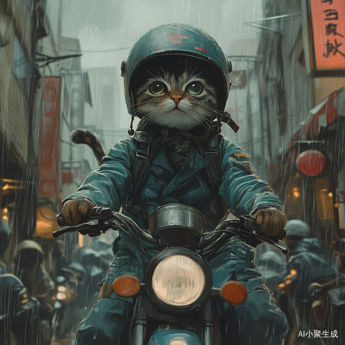 送外卖的猫在雨中骑行冒险
