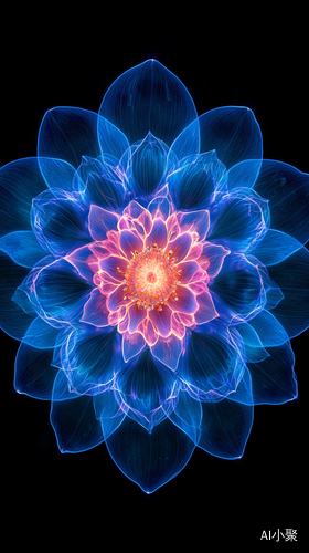 Bright Blue and Pink Luminescent Flower in Beautiful Mandala Design