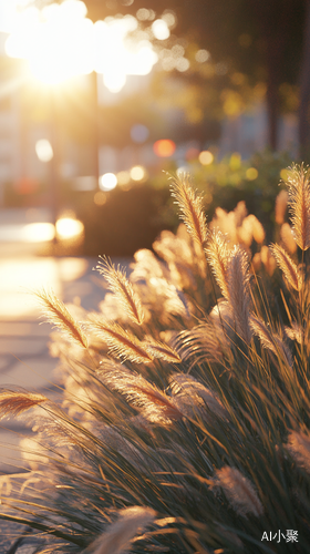 Sunset Tall Grass Against Sidewalk Bloomcore Nature Inspired Scene