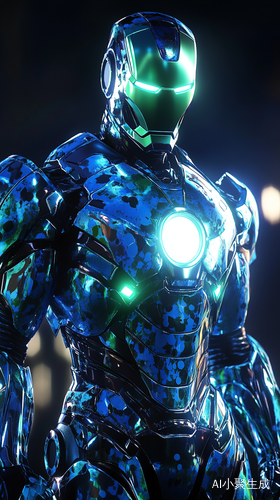 Iron Man in Deep Blue Armor with Porcelain Patterns