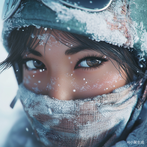 雪地中女人戴帽子与围巾的高清真实摄影