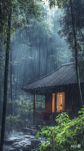 雨中竹林小屋的治愈茶时光