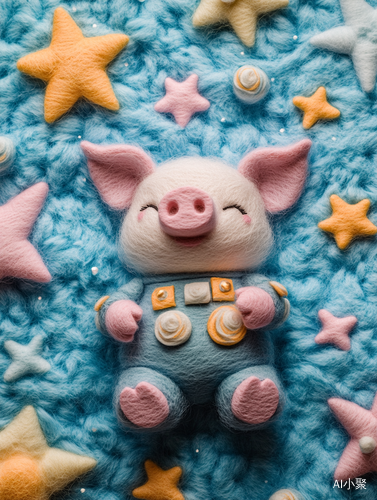 Cute Astronaut Pig Pattern with Starry Sky and Fur Texture