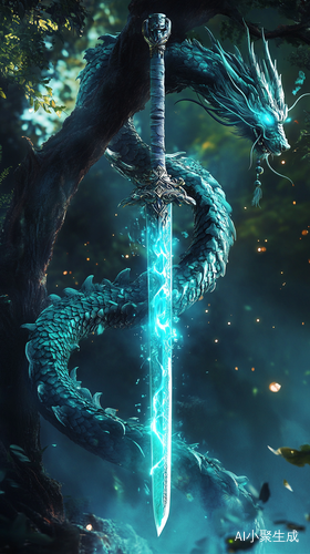 Cyan Dragon Sword Symbolizing Spring Vitality in Chinese Fantasy Style