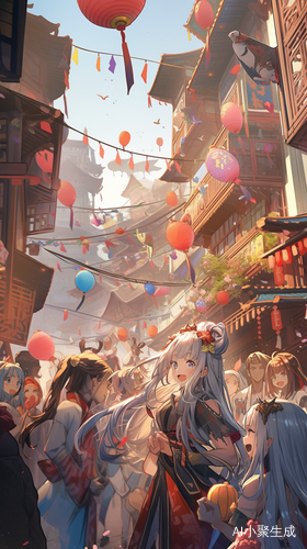 热闹小镇广场庆祝勇者归来