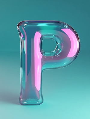 一个英文字母“P”图标，玉石翡翠材质，渐变背景，3d，ar 3:4