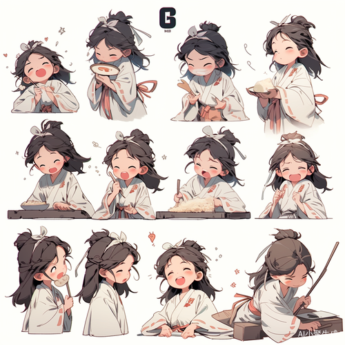 穿裙子的小女孩Q版动画设计多种表情与姿势