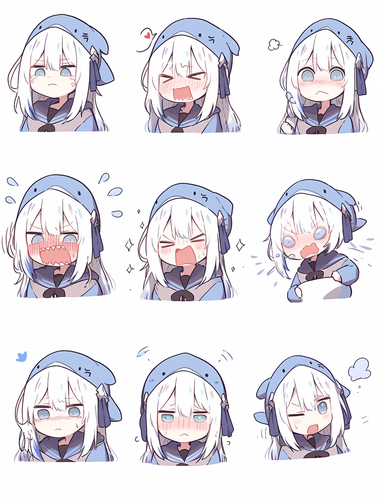 可爱线条女孩情绪表达插图系列