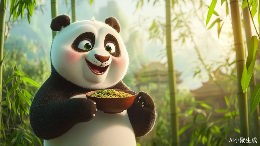 可爱大熊猫穿传统河南服饰手持面条微笑讲河南话