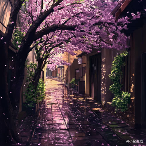 小巷樱花与神秘门后的绿宝石景色