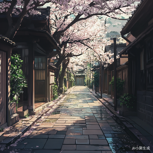 小巷樱花与神秘门后的绿宝石景色