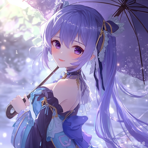 紫色长发美少女的精致笑容与优雅姿态