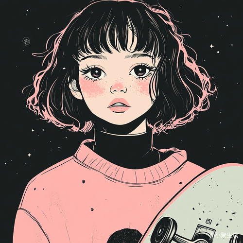 扁平插画风格酷女孩滑板头像设计